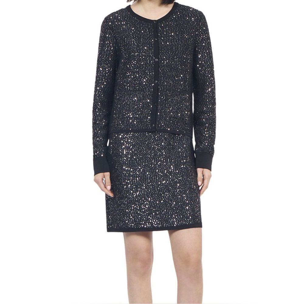 The Kooples BUTTON DOWN Sequin CARDIGAN BLACK NWT Size 1 = US 4 = S